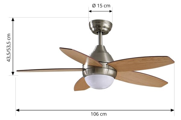 Lindby LED stropný ventilátor Klasika, DC, tichý, 106 cm,, Biela / opálová, Obývacia izba / jedáleň, kov