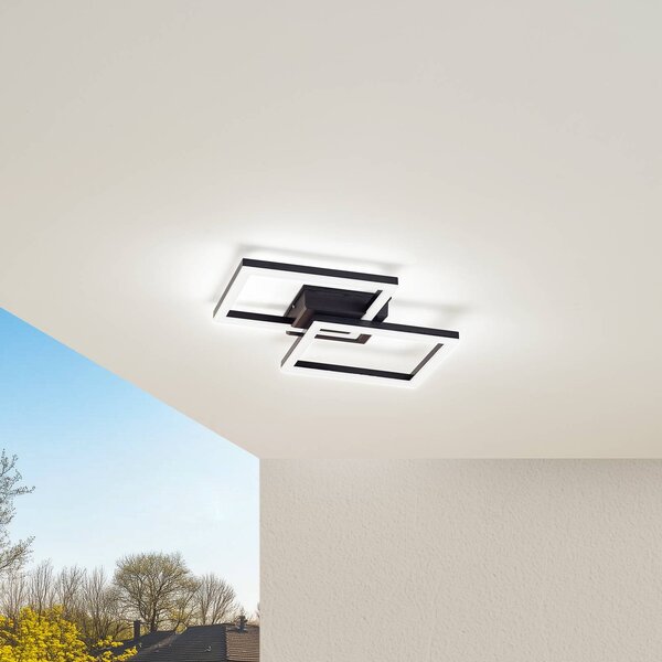 Lindby LED vonkajšia stropná lampa Finian, 48 cm x cm, stmievateľné, Čierna, Plast, Moderný, Stropné svetlo