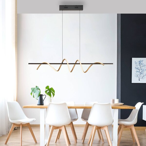 JUST LIGHT. Emanda LED závesné svetlo, železo, čierna mosadz, Čierna, Obývacia izba / jedáleň, kov, Moderný, Závesné svietidlo
