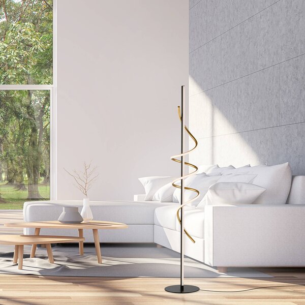 JUST LIGHT. LED stojacia lampa Emanda, železo, čierna mosadz, Čierna, Obývacia izba / jedáleň, kov, Moderný