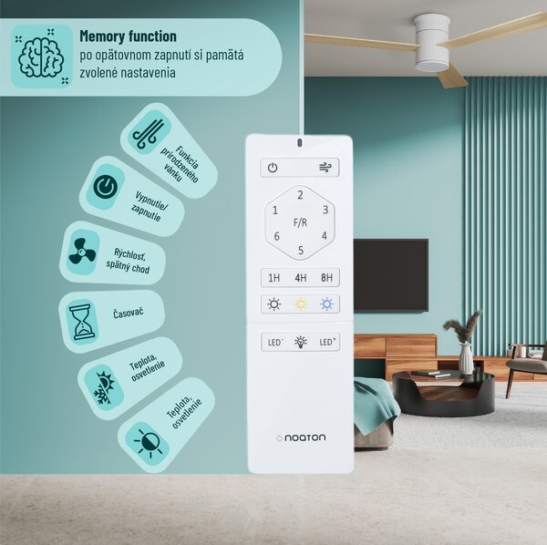Noaton 15132WL Zoya, biela, stropný ventilátor so svetlom