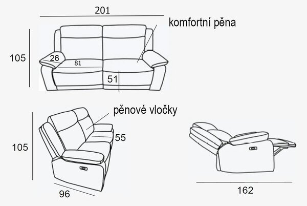 Zltahala.sk Kožená pohovka CONTINENTAL s elektrickou funkciou relax 3P, elektrické, červená (rosso 304)