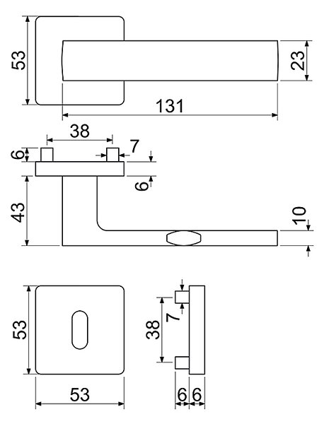 Dverové kovanie Richter RK.C26.MODENA (NIMAT), kľučka-kľučka, Otvor pre obyčajný kľúč BB, Richter nikel matný