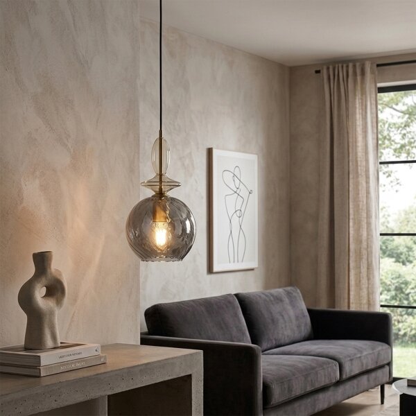 Luster na lanku VELLO 1xE27/15W/230V čierna/dymová béžová/čierna