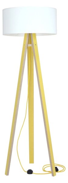 Žltá stojacia lampa s bielym tienidlom a žltým káblom Ragaba Wanda