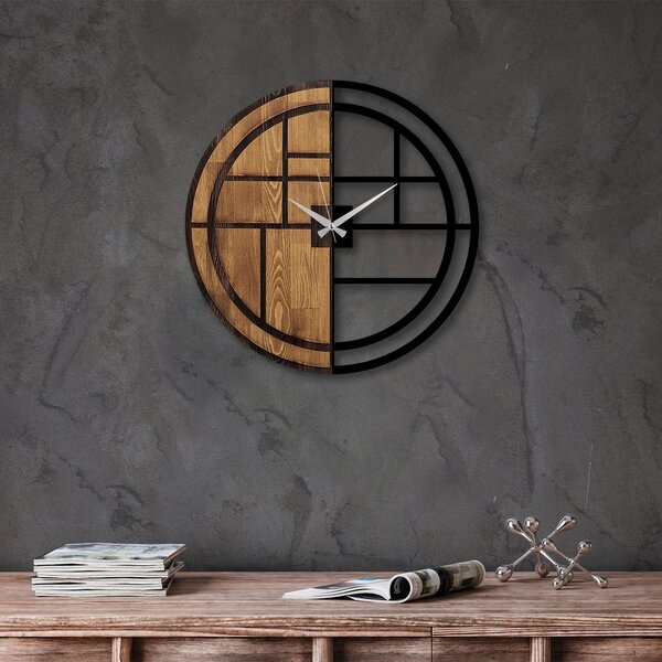 Wallity Dekoratívne nástenné hodiny WALLIE ORGANIC 56 cm orech/čierne