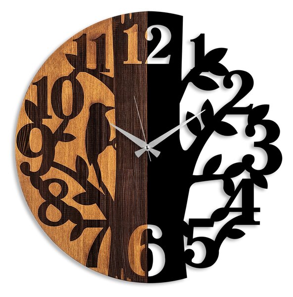 Wallity Dekoratívne nástenné hodiny WALLIE TREE 56 cm čierne/orech