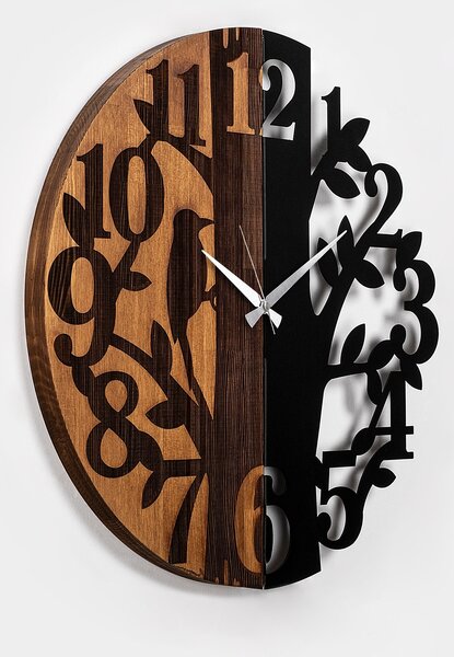 Wallity Dekoratívne nástenné hodiny WALLIE TREE 56 cm čierne/orech