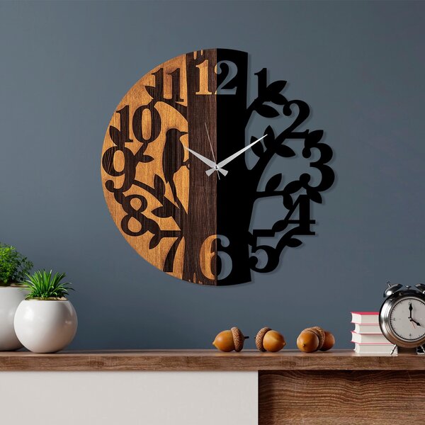 Wallity Dekoratívne nástenné hodiny WALLIE TREE 56 cm čierne/orech