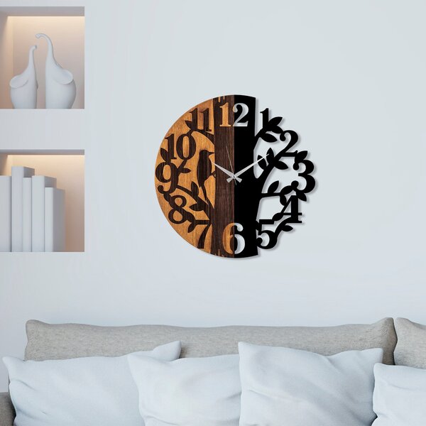 Wallity Dekoratívne nástenné hodiny WALLIE TREE 56 cm čierne/orech