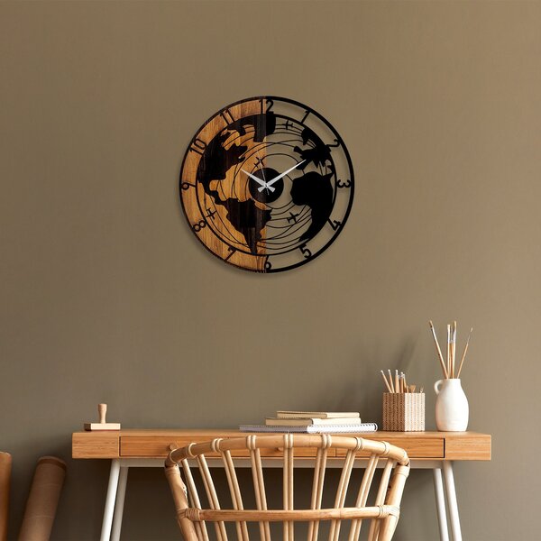 Wallity Dekoratívne nástenné hodiny WALLIE WOODEN WORLD MAP 56 cm orech/čierne