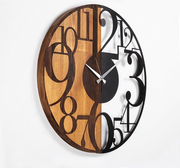 Wallity Dekoratívne nástenné hodiny WILLIE CONTRAST 56 cm orech/čierne