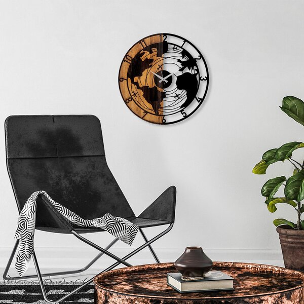 Wallity Dekoratívne nástenné hodiny WALLIE WOODEN WORLD MAP 56 cm orech/čierne
