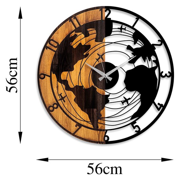 Wallity Dekoratívne nástenné hodiny WALLIE WOODEN WORLD MAP 56 cm orech/čierne