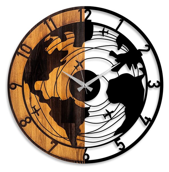 Wallity Dekoratívne nástenné hodiny WALLIE WOODEN WORLD MAP 56 cm orech/čierne
