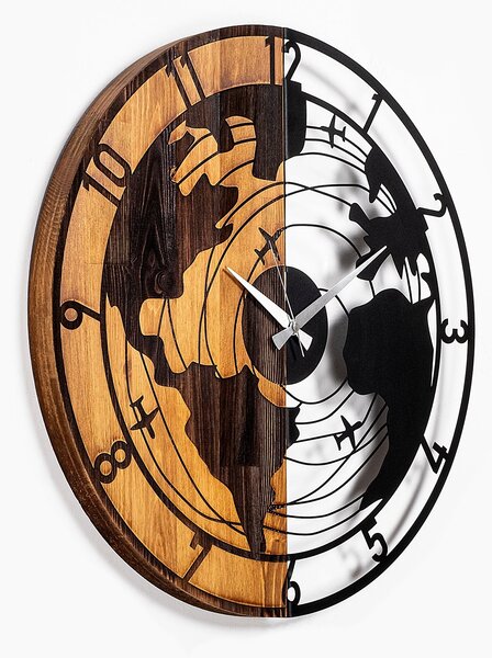 Wallity Dekoratívne nástenné hodiny WALLIE WOODEN WORLD MAP 56 cm orech/čierne