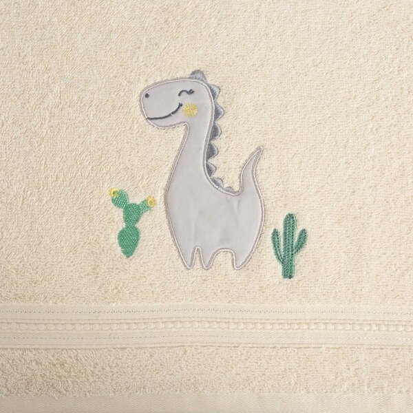 Eurofirany Detská bavlnená osuška BABY40 Dino 50x90 cm krémová