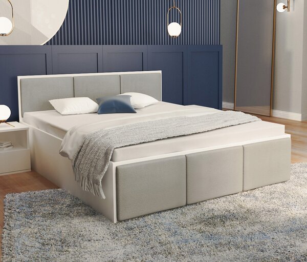 Manželská posteľ PANAMA T 180x200 so zdvíhacím kovovým roštom BIELA/SVETLO SIVÁ