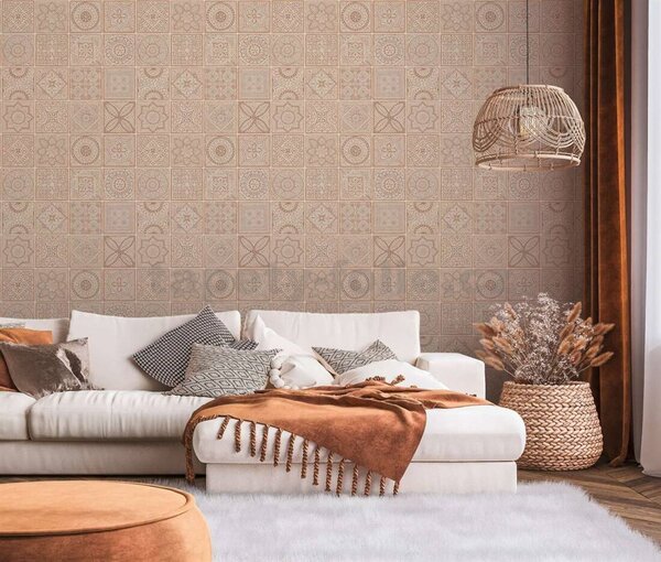 Vliesové tapety na stenu Terra 38921-3, rozměr 10,05 m x 0,53 m, obklad Maroccan tehlový s bronzovými detailmi , A.S. CRÉATION