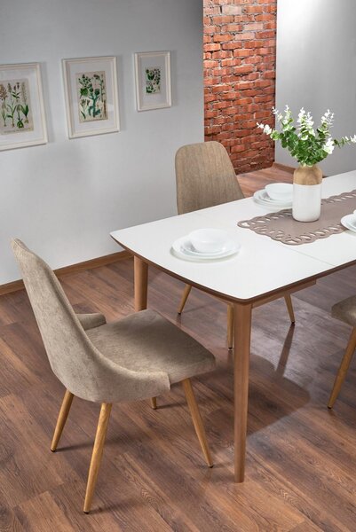 Halmar Rozkladací jedálenský stôl BARRET 90(190)x80 biely mat/dub lefkas