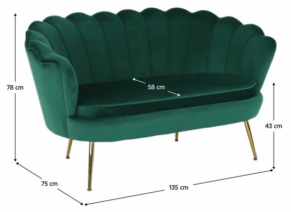 KONDELA Lavica v štýle Art-deco, smaragdová Velvet látka/gold chróm-zlatý, NOBLIN