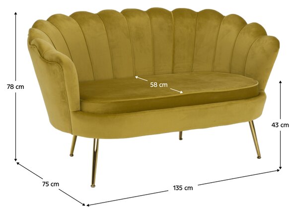 KONDELA Lavica v štýle Art-deco, horčicová Velvet látka/gold chróm-zlatý, NOBLIN