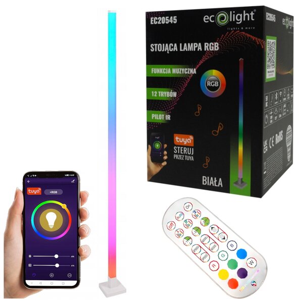 ECO LIGHT LED RGB stojacia lampa TUYA biela + diaľkový ovládač