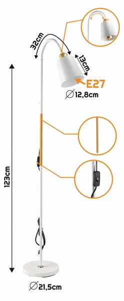 BERGE LED stojacia lampa 1xE27 150cm biela