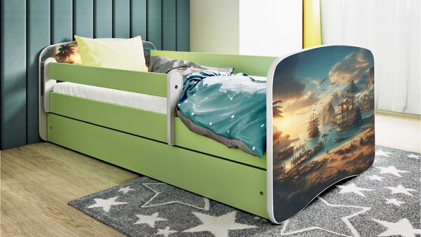 Kocot kids Detská posteľ Babydreams loď zelená, variant 70x140, bez šuplíků, bez matrace