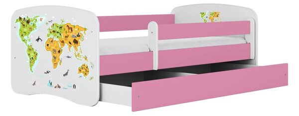 Kocot kids Detská posteľ Babydreams mapa sveta ružová, variant 70x140, bez šuplíků, bez matrace