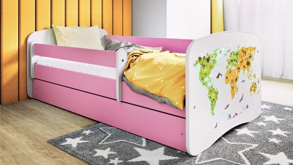 Kocot kids Detská posteľ Babydreams mapa sveta ružová, variant 70x140, bez šuplíků, bez matrace