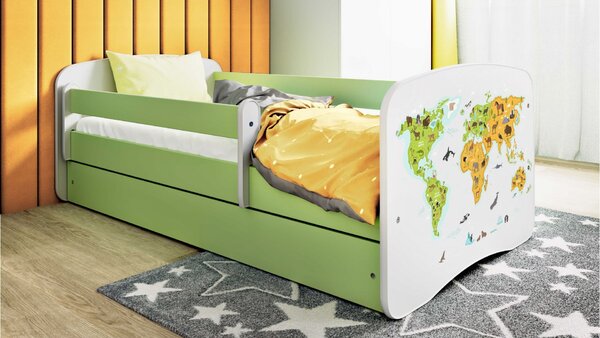 Kocot kids Detská posteľ Babydreams mapa sveta zelená, variant 70x140, bez šuplíků, bez matrace