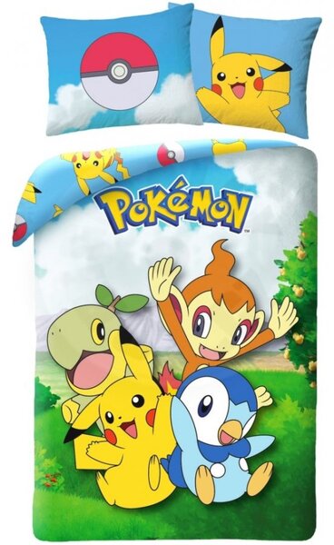 Obojstranné posteľné obliečky Pokémoni - motív Priatelia - 100% bavlna - 70 x 90 cm + 140 x 200 cm