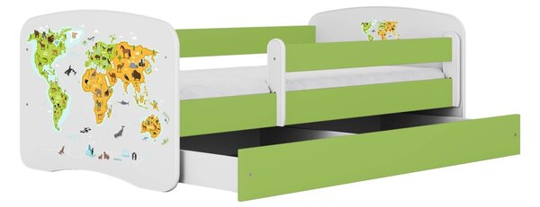 Kocot kids Detská posteľ Babydreams mapa sveta zelená, variant 70x140, bez šuplíků, bez matrace