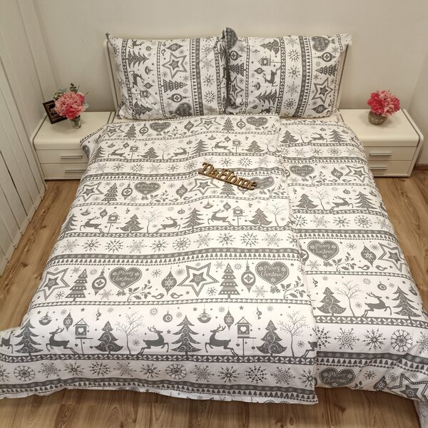 Obliečky bavlnené Vianočné obliečky Sobíky sivé TiaHome - 1x Vankúš 90x70cm, 1x Paplón 140x200cm