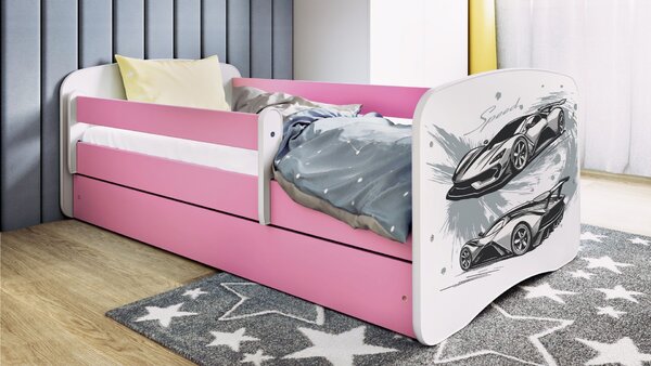 Kocot kids Detská posteľ Babydreams pretekárske auto ružová, variant 70x140, bez šuplíků, bez matrace