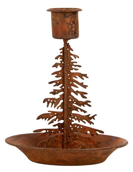 Hrdzavý rustikálny svietnik na úzku sviečku stromček Tree Rust - Ø 11*13 cm - Clayre & Eef