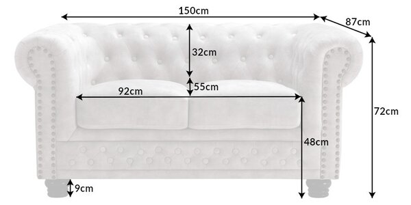 Dizajnová dvojsedačka Chesterfield 150 cm šampanský zamat
