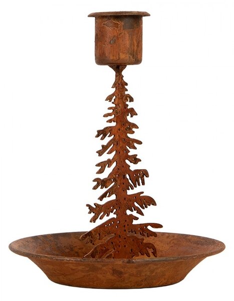 Hrdzavý rustikálny svietnik na úzku sviečku stromček Tree Rust - Ø 11*13 cm - Clayre & Eef