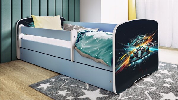 Kocot kids Detská posteľ Babydreams race modrá, variant 70x140, bez šuplíků, bez matrace