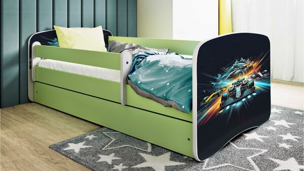 Kocot kids Detská posteľ Babydreams race zelená, variant 70x140, bez šuplíků, bez matrace
