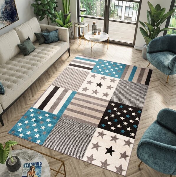 Rozkošný modrý koberec s hviezdičkami Modrá Šírka: 180 cm | Dĺžka: 260 cm