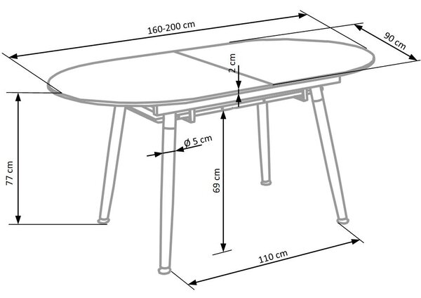 Halmar Rozkladací jedálenský stôl CALIBER 160(200)x90 biely/dub san remo