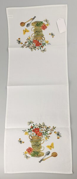 Vyšívaný obrus šálky s kvetmi 40x110 cm TiaHome