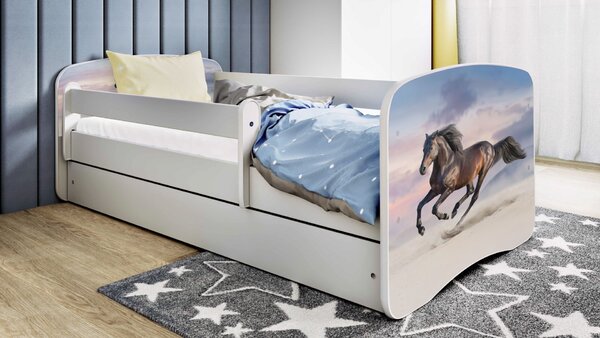 Kocot kids Detská postieľka Babydreams bežiaci koník biela, variant 80x160, se šuplíky, s matrací