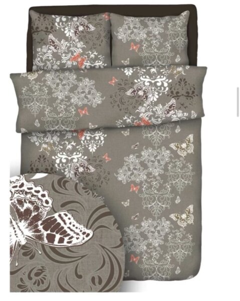 Obliečky bavlnené Butterfly garden brown TiaHome - 1x Vankúš 90x70cm, 1x Paplón 140x200cm