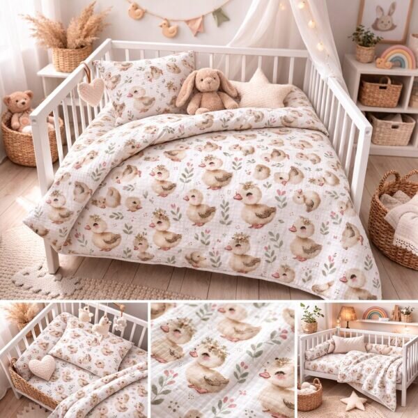 Mušelínové obliečky Kačičky TiaHome - Detský set 130x90cm + 65x45cm