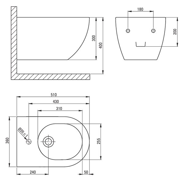 Deante Peonia, závesný bidet 51x36 cm Rimfree, biela, CDE_6BPW