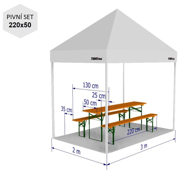 Nožnicový párty stan 2x3 m TENTino SMALL HEXAGON Farba opláštenia: 10B - SVETLO HNEDÁ