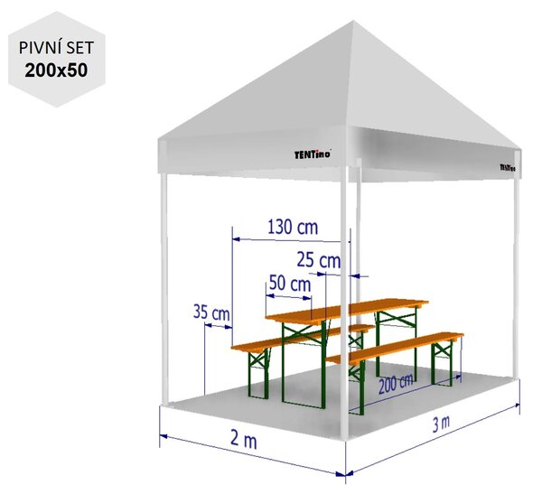 Nožnicový párty stan 2x3 m TENTino SMALL HEXAGON Farba opláštenia: 10B - SVETLO HNEDÁ